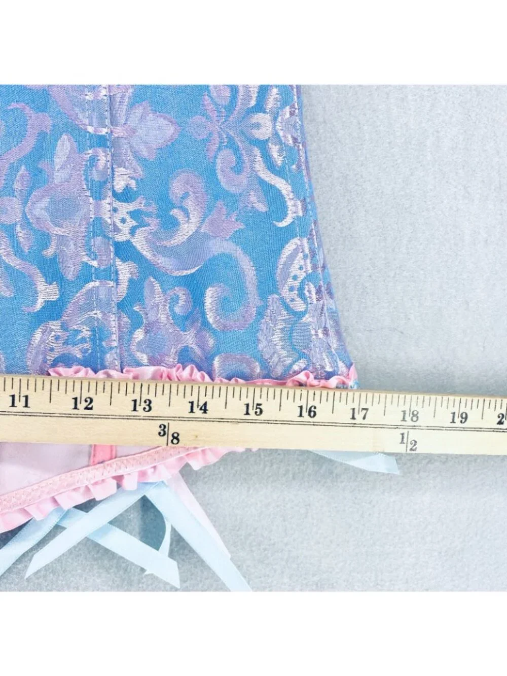 Womens Corset Large Blue Pink Satin Bustier Lingerie Set G String Bows